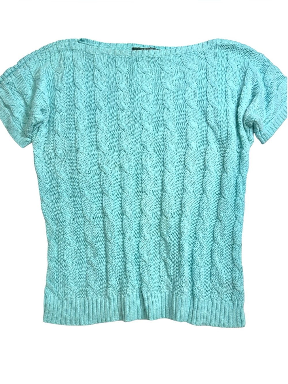 Lauren Ralph Lauren Cable Knit Boat Neck Sweater L Aqua Cotton Linen